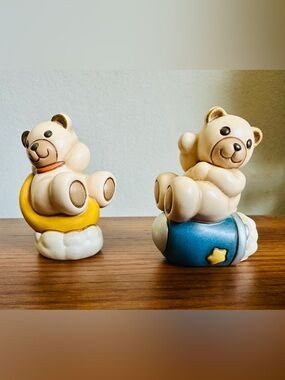 THUN Italy Teddy Astronaut Figurine Lot - Teddy on Moon & Rocket Mint Condition